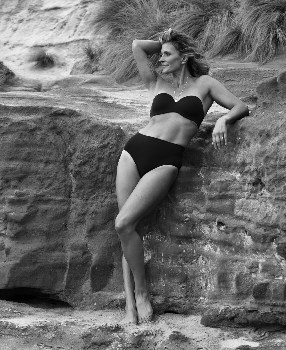 Monochrome close portrait of Tanya Lee.